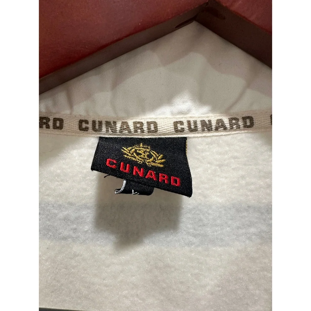 Cunard  Mens XL Quarter Zip Sweatshirt Nautical Striped Fleece Pullover Cream